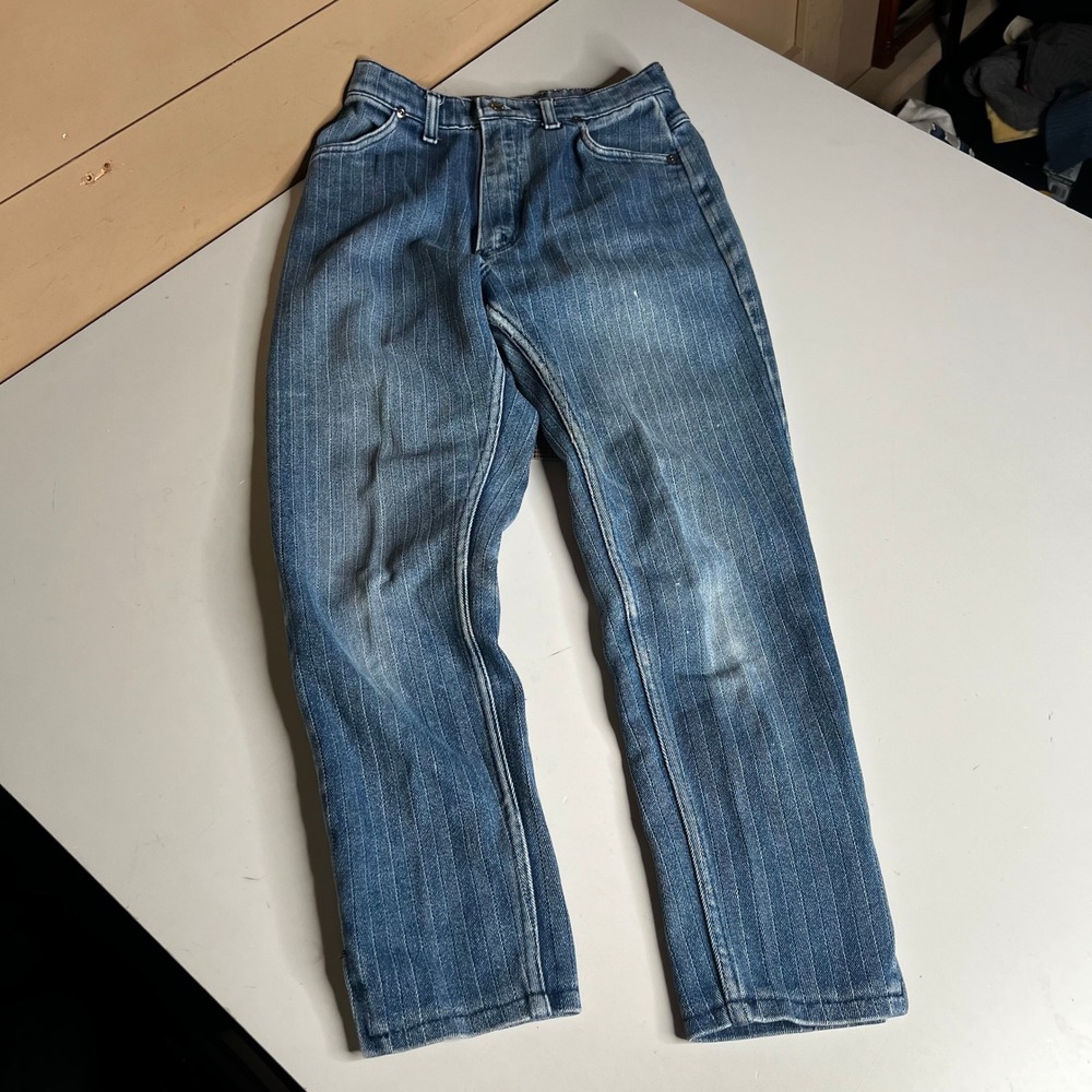 Vintage Wrangler Junior Fit Herringbone Pinstripe Jeans Made in USA Blue 11